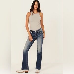 Miss Me Dark Blue MidRise Cross Bands Embellished Bootcut Flare Jean Size:31 NWT
